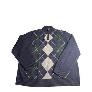 J. Crew Men’s XL 100% Lambswool Argyle quarter-Zip Sweater Black, green, & Gray